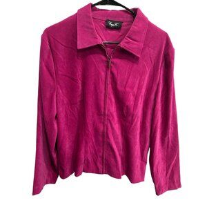 Wayne R  Bright Pink Suede Like Long Sleeve Zip Up Jacket
